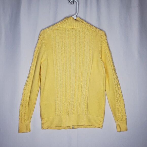 LL Bean Cable Knit Cardigan Women Medium Zip Yellow - Picture 2 of 7